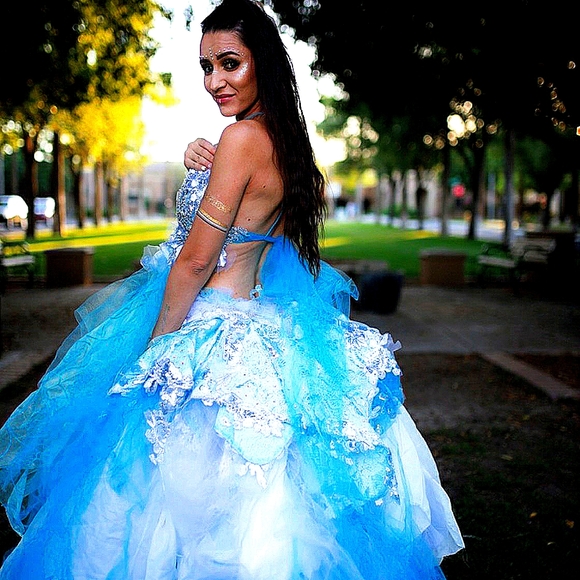 SAMPLE GOWN ONLY- RALUCA Turquoise Silver & White Wedding Ballgown - Picture 3 of 6